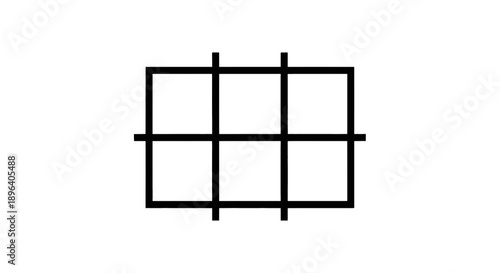 A minimalist design featuring a black grid of six squares on a white background with extending lines