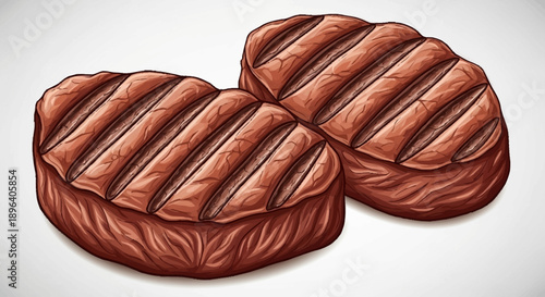 Two delicious grilled beef steaks with grill marks.