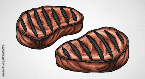 Two delicious grilled steaks with grill marks.