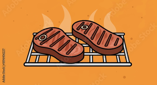 Two Delicious Steaks Grilling on an Outdoor Barbecue Grill.