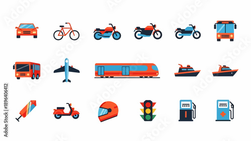 Collection of Various Transportation Icons and Symbols.