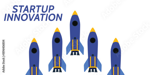 Rocket launch in web banner. Concept of startup innovation, business planning, startup project, project business, growth strategy in flat design vector illustration.