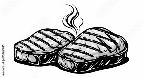 Two grilled steaks with steam rising above them.