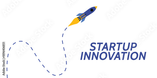 Rocket launch in web banner. Concept of startup innovation, business planning, startup project, project business, growth strategy in flat design vector illustration.