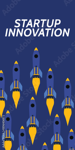 Rocket launch in web banner. Concept of startup innovation, business planning, startup project, project business, growth strategy in flat design vector illustration.