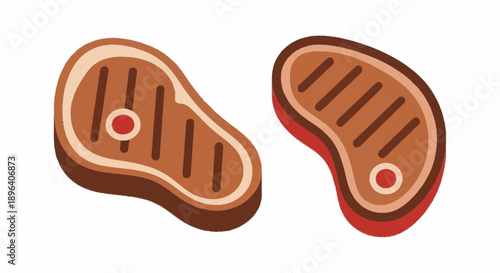 Two grilled t-bone steaks with grill marks and a bone.