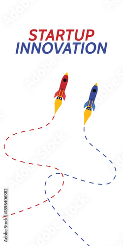 Rocket launch in web banner. Concept of startup innovation, business planning, startup project, project business, growth strategy in flat design vector illustration.