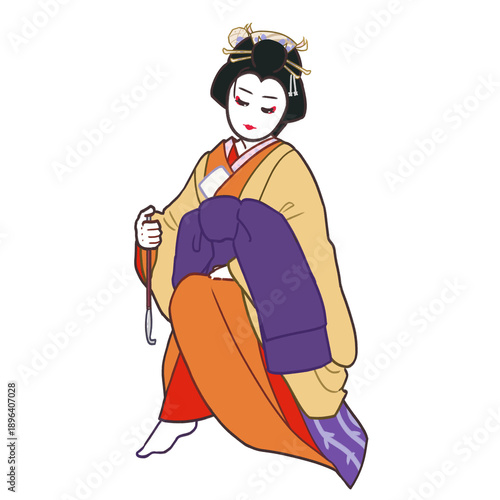 Canvas Print O-Hatsu from Sonezaki Shinju, Tragic Love Story Japanese Kabuki Illustration