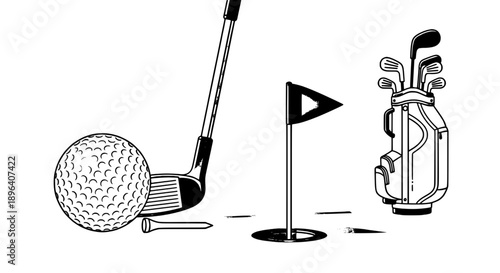 Modern Flat Vector Golf Equipment Illustration