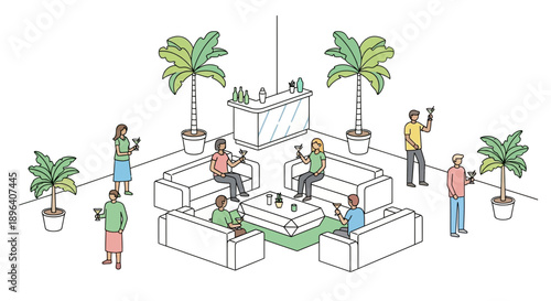 People, Plants, and Cubicles in a Modern Green Workspace