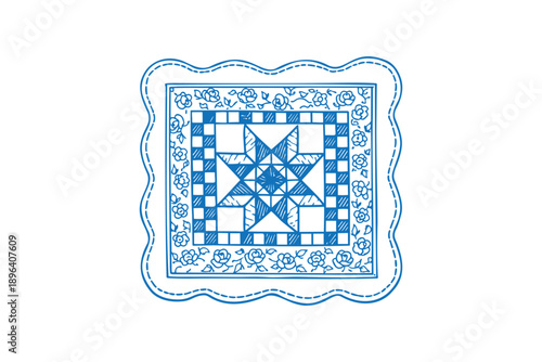 Vintage thrifting blue geometric star pattern