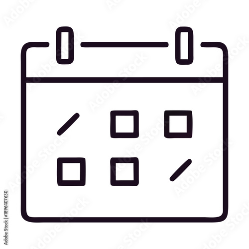 Simple line icon of a calendar with dashes and squares representing dates, perfect for scheduling, planning, or event reminders, isolated on