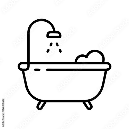 Showering water dripping from faucet into a bathtub with bubbles  