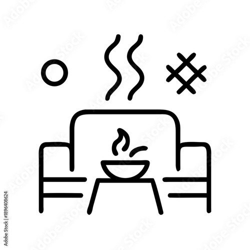 Cozy living room with a sofa, coffee table, and warm atmosphere  