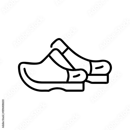 Classic wooden clogs with strap in minimalist line art style  