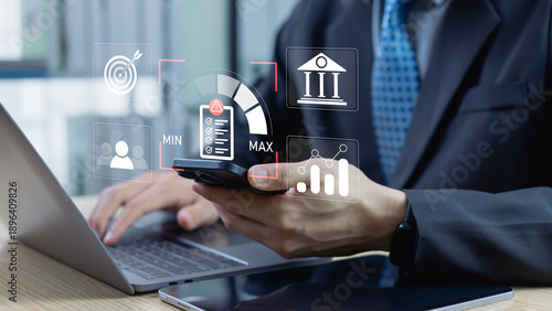 Businessmen analyze and control business investment risks, forecasting and estimating financial outcomes to express effective risk management strategies and informed decision making.