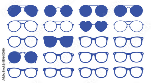 Sunglasses vector collection, modern vintage styles, fashionable eyewear silhouettes, black sunglasses illustration, white background, perfect for fashion designs, icons, graphics