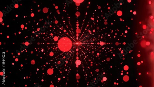 Dynamic red dot particle field animation on black background seamless loop