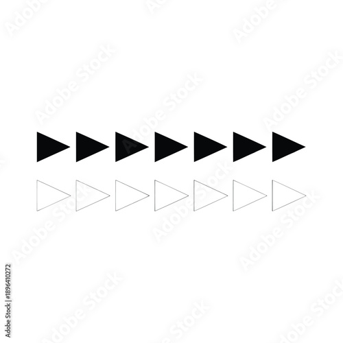 Set of black and white arrow icons pointing forward in sequence