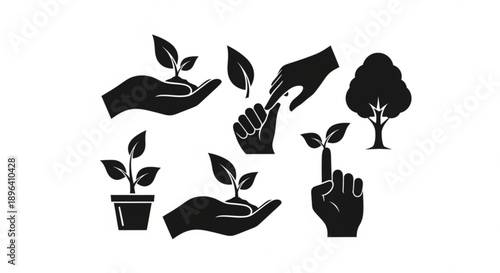 Hands holding a plant and flower illustration icon