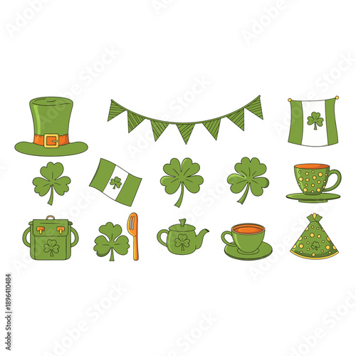 St. Patrick's Day icons with shamrocks and festive Irish elements