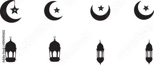  ramadan lanterns and moon and star  vector illustration 