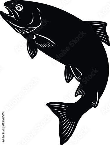A striking black silhouette of a jumping fish, showcasing its dynamic movement and form