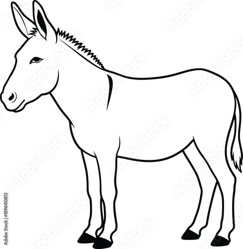 Cute standing donkey outline illustration, perfect for kids coloring book activities