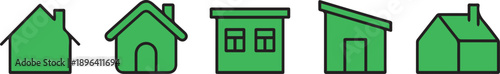 House Icon Set Home Building Property Real Estate Green Vector Collection