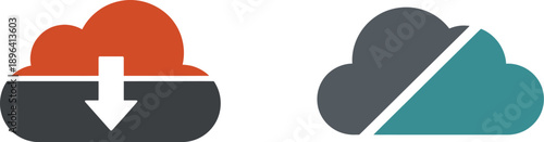 Modern cloud computing icons for data storage and download with different colours.
