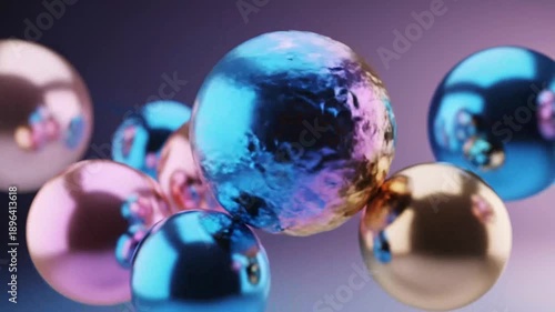 Abstract rendered spheres in varied metallic colors with reflective surfaces