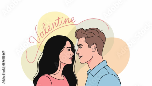 Young couple looking at each other with love on Valentines Day.