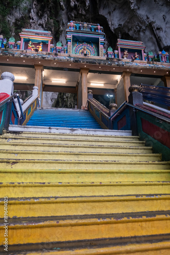 Photography Steps of Batu Caves, a famous shrine and limestone hill complex, known for its s