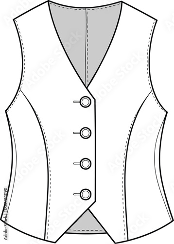 Vest design line art, vector illustration of tailored fashion apparel, CAD sewing pattern drawing for clothing and garment manufacturing