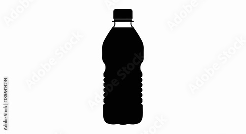 Black silhouette vector of a plastic soda bottle with cap, beverage packaging icon isolated on white