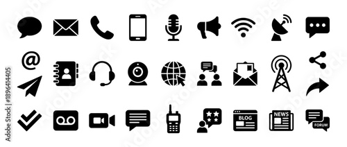 Communication Icons Set: A comprehensive collection of communication icons, embodying the various modern ways individuals connect and convey information in the digital age.