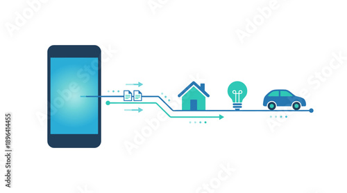 Smart Home Technology Interface: A sleek smartphone interface controls various smart home appliances, highlighting the convenience of modern technology.