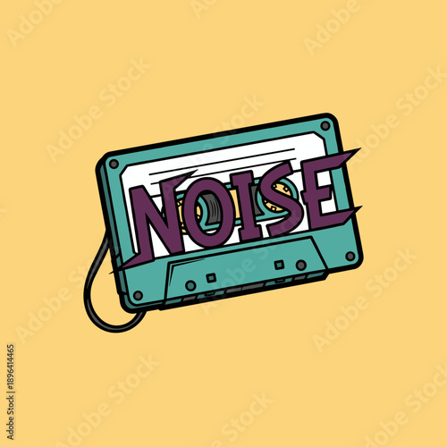 Retro Audio Cassette Noise: A vibrant retro audio cassette boldly displays the word NOISE, evoking a sense of nostalgic sound, musical memories, and artistic expression.