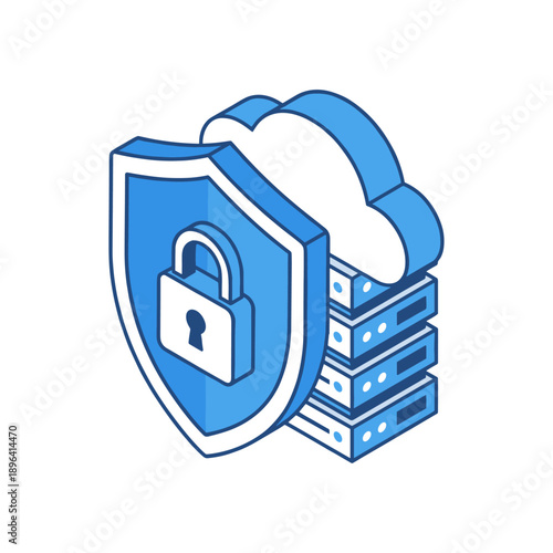 Cloud Data Security: An abstract illustration showcasing the secure storage and protection of data within a cloud infrastructure, represented by a shield and lock.
