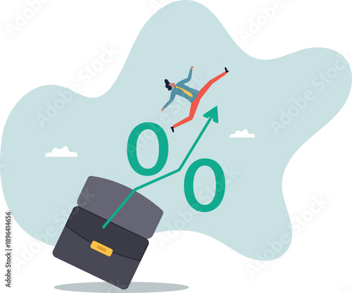 Success investment in interest rate rise or inflation increase, survive and growth in economic situation,about a man and his life.