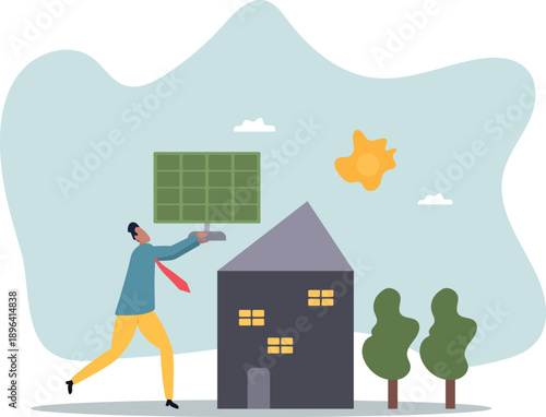 Installing a solar panel on a house roof is an alternative and independent energy concept.