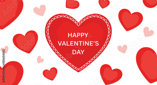 Happy Valentine’s Day heart background with red and pink floating hearts, romantic greeting design perfect for love cards, holiday posters, invitations, and festive seasonal promotions