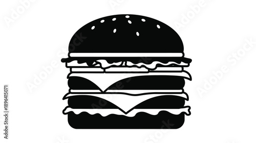a black and white silhouette of a delicious and stacked hamburger burger