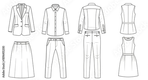 Fashion Design Sketches of Clothing Outfits.
