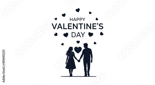 A romantic valentine s day graphic featuring a silhouetted couple and scattered hearts conveying love and celebration high quality