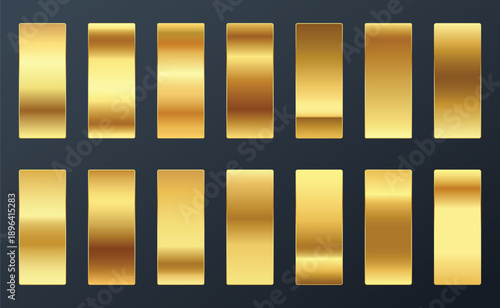 Vertical gold gradient banners set with soft light reflections and smooth metallic surface textures for luxury web design