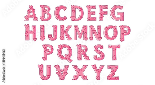 A complete alphabet set is displayed each letter crafted from a delicate pink heart pattern high quality professional