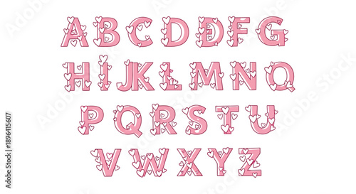 A complete alphabet set featuring stylized three dimensional letters in a soft pink hue isolated on white high quality