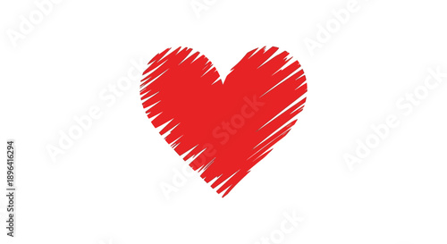 A roughly drawn vibrant red heart stands prominently against a clean stark white background symbolizing love high quality