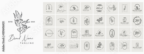 Minimal Botanical Logo Collection – Elegant Floral Line Art Brand Identity Vector Set